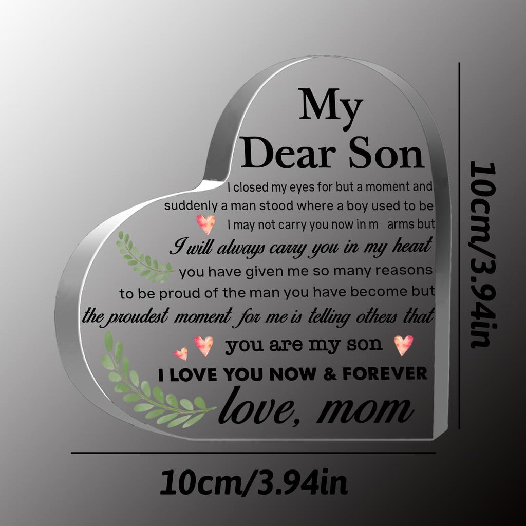 Mom’s gift to my son: Acrylic desk sign (home/office use) – a souvenir; I decorated his desk with it, eyes closed for a moment.