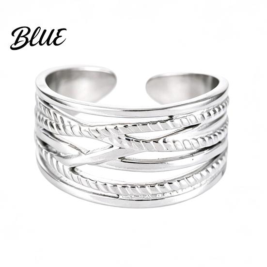 Stainless Steel Finger Band Thumb Ring Geometric Lines Shape Adjustable