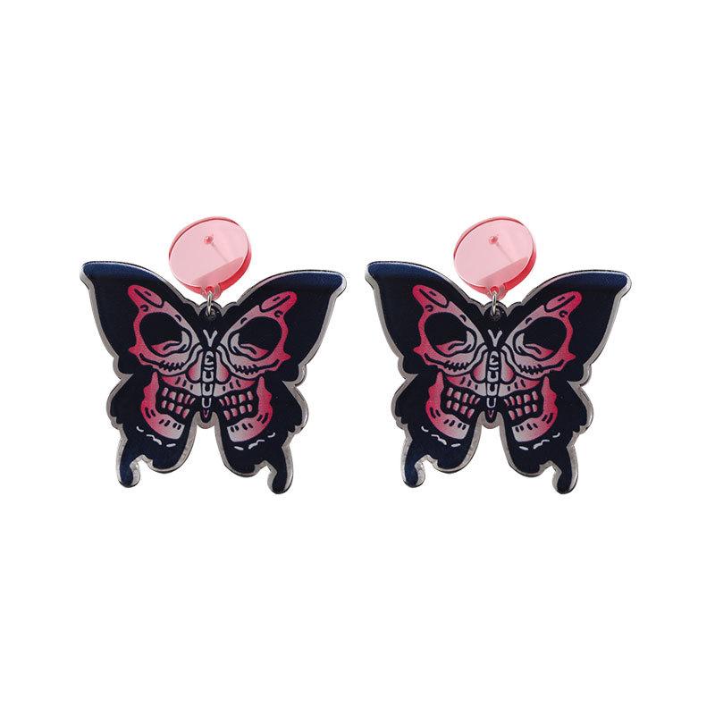 Halloween Dunkle Ohrringe Gruselige Totenkopf-Ohrringe Regenbogen-Geist Schmetterling Stecker-Ohrringe Accessoires für Männer und Frauen