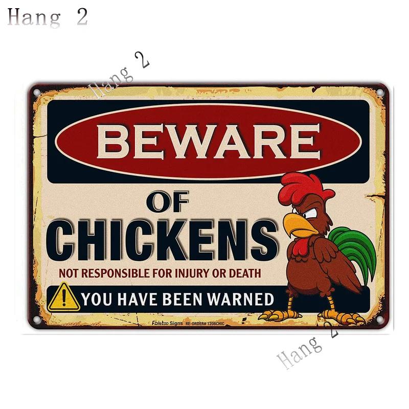 Funny Chicken Coop Sign Slow Chickens At Play Caution Vintage Chicken Warning Tin Signs for Farmhouse Gate Fence Wall 8x12 Inch