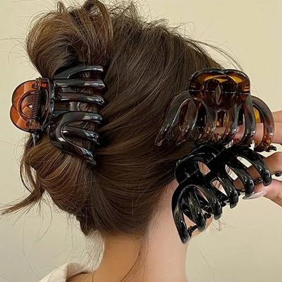 French Style Acrylic Pumpkin Hair Claws for Women Korean Design Simple Hollow Ponytail Shark Clip High Volume Hairpin Accessory