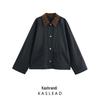 2024 Winter Women's European & American Style Corduroy Collar Waxed Leather Jacket
