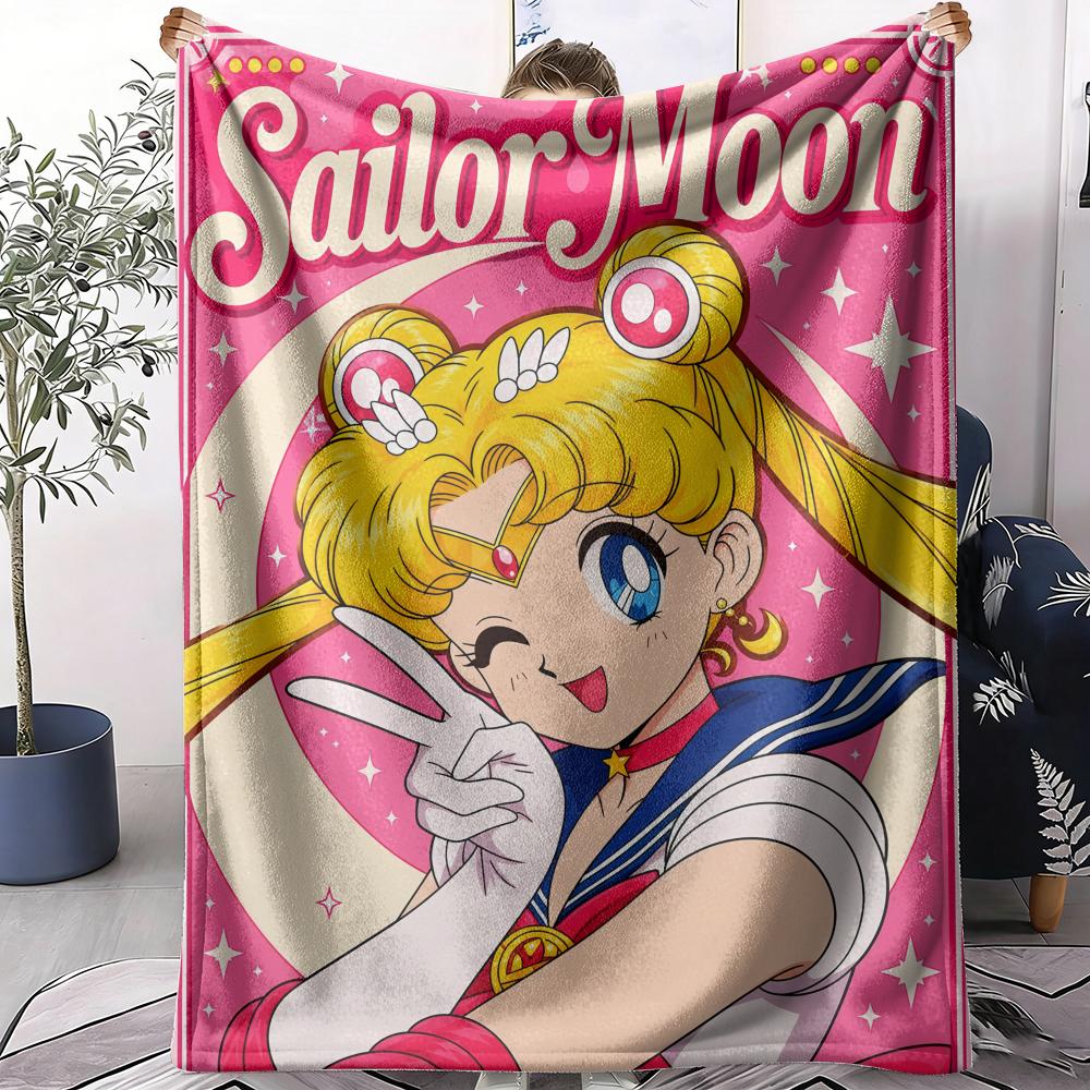 Classic Anime S-Sailor Moon Throw Soft Flannel Throw Summer Blanket Lightweight Cozy Nap Blanket for Sofa Bed Travel