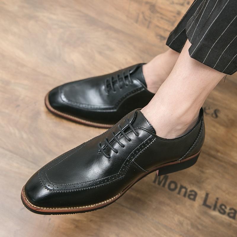 High-End Men's Brown Leather Shoes British Style Business Casual Heightening Spring Autumn Wear-Resistant Flat Heel Glue Bonding