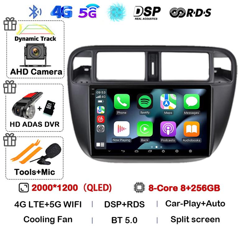 Android 14 Carplay Auto Autoradio WIFI+4G For Honda Civic 1996-2001 Car Radio Multimedia Video Player GPS Stereo 360 Camera WIFI