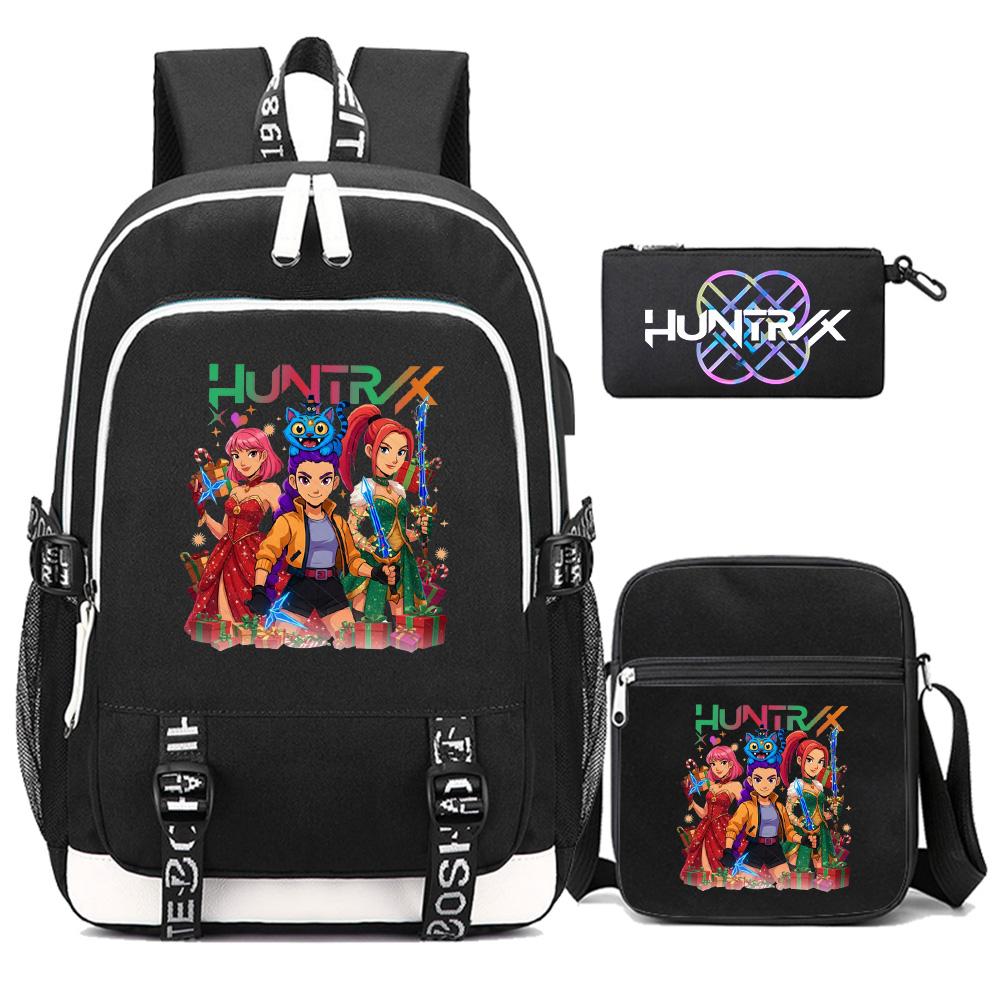 3Pcs/set Anime Kpop Demon Hunters Printed Backpack with Shoulder Bag Pencil Case for Teenager Girl Boy Bookbag Large Capacity Waterproof Travel Bag