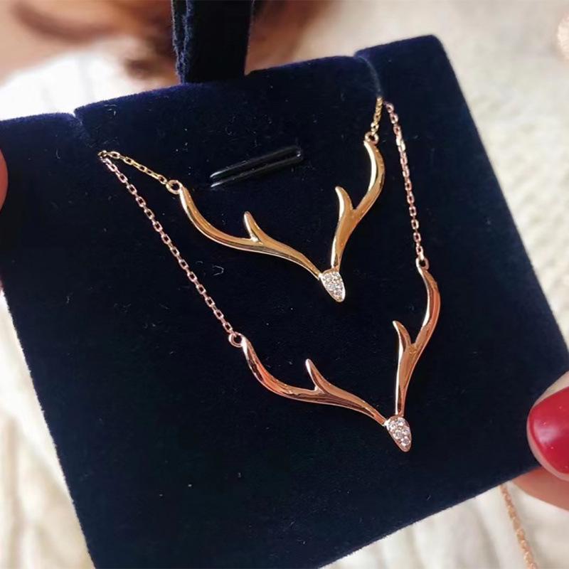 Japanische minimalistische Geweih-Halskette für Damen – INS-Stil, Nischen-Design, Leichter Luxus, Hochwertiger Anhänger, Hirsch-Schlüsselbein-Kette