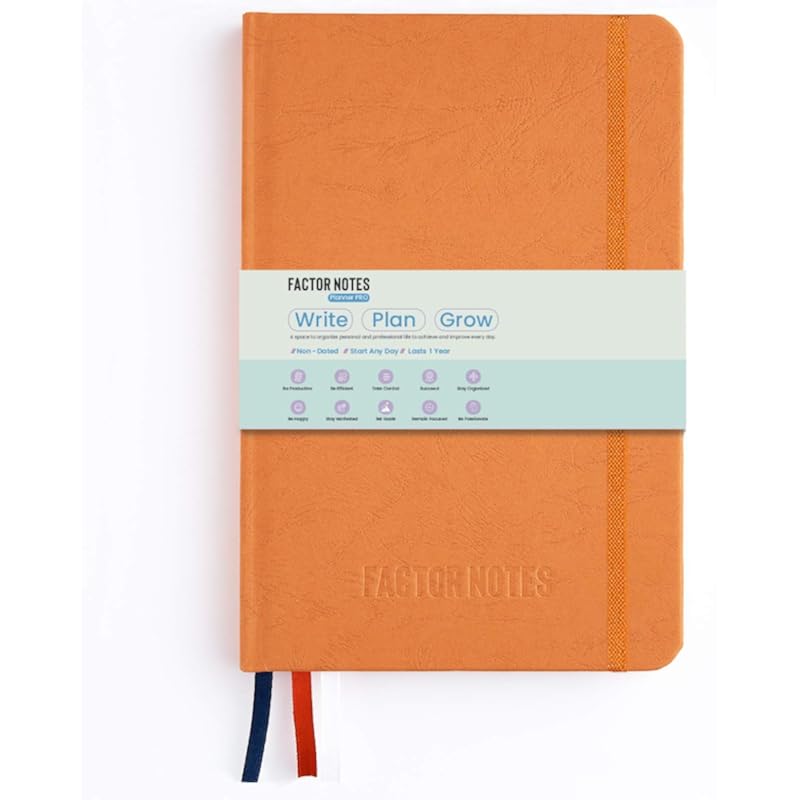Factor Notes Life Planner: 12 Months Undated|Productivity Stickers|Habit Tracker|Hardbound (Orange)