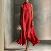 Damen ärmellos hoher Kragen lässig lockere Passform Midi-Kleid weicher Stoff entspannte Silhouette stilvoll für den Alltag