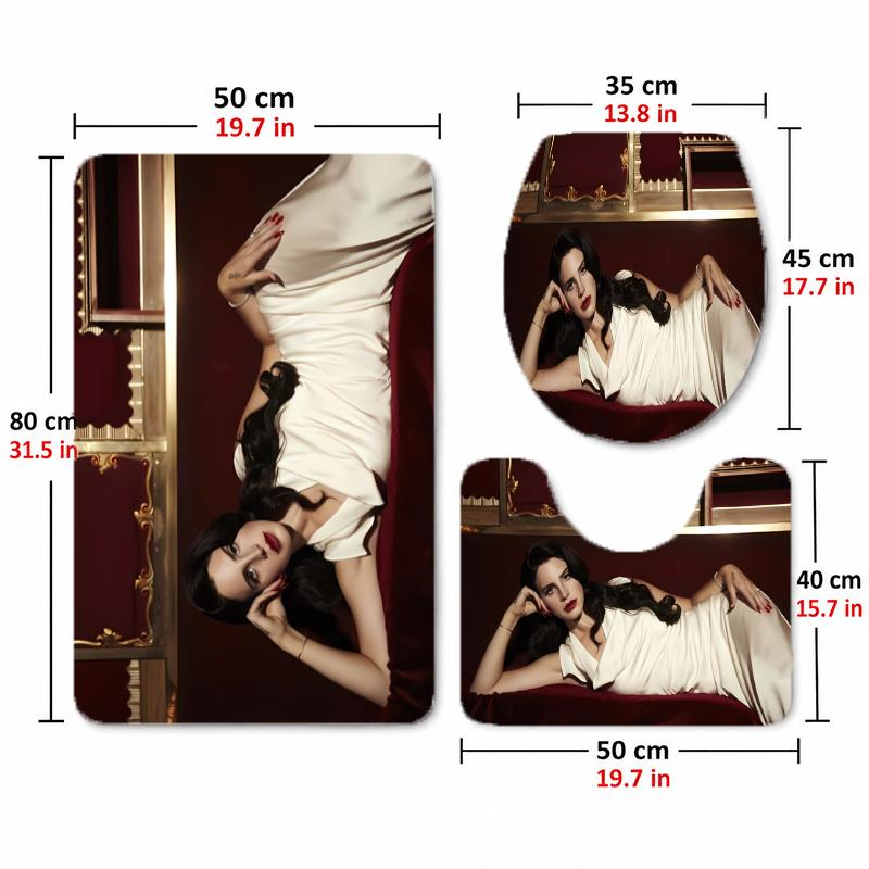 Lana Del Rey (33)Flannel Toilet 3 Piece Set Soft Bathroom Rug Non-Slip Toilet Seat Cover Bathroom Home Decor