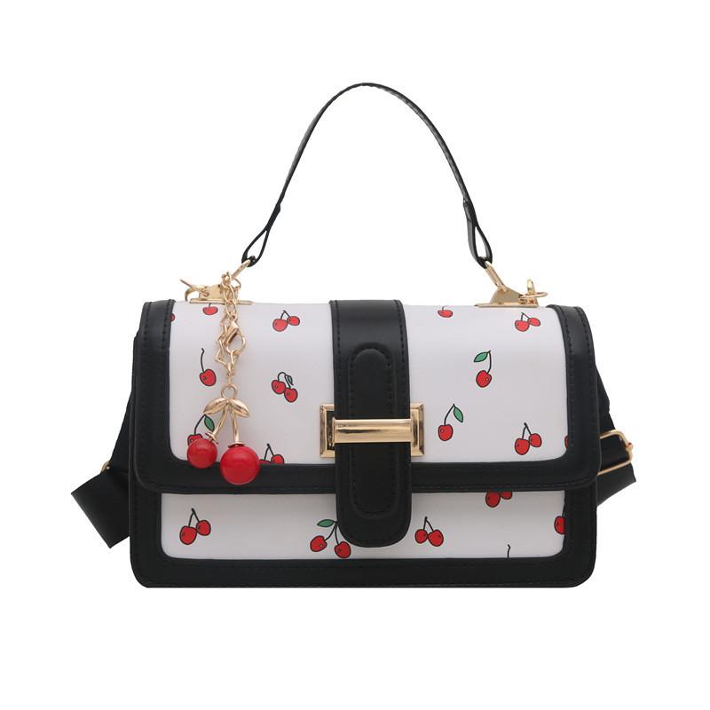 Simple Spliced Cherry Print Crossbody Bag With Inner Phone Pocket For Fashion Enthusiasts