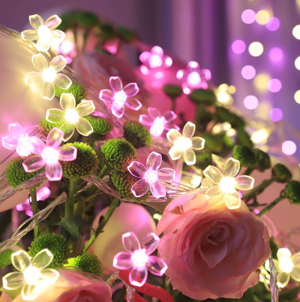 

SITEDAN Solar-Powered String Lights, Cherry Blossom Design, 7M 50cm Bulbs (2 Sets, 100 Bulbs Total), Pink & Warm White LEDs, Outdoor Garden Lights, 8