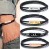 Personalized Leather Braided Bracelet for Men Women Customized Name Engrave Bangle 19cm 21cm