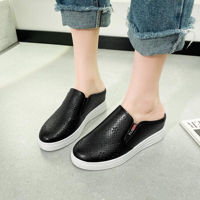 

Бахилы Носок Низкие Домашние тапочки Платформа Лоферы Слайды Слиперы Женские Ажурные Каблуки Плоские 2025 Лето ПУ 34 чёрный