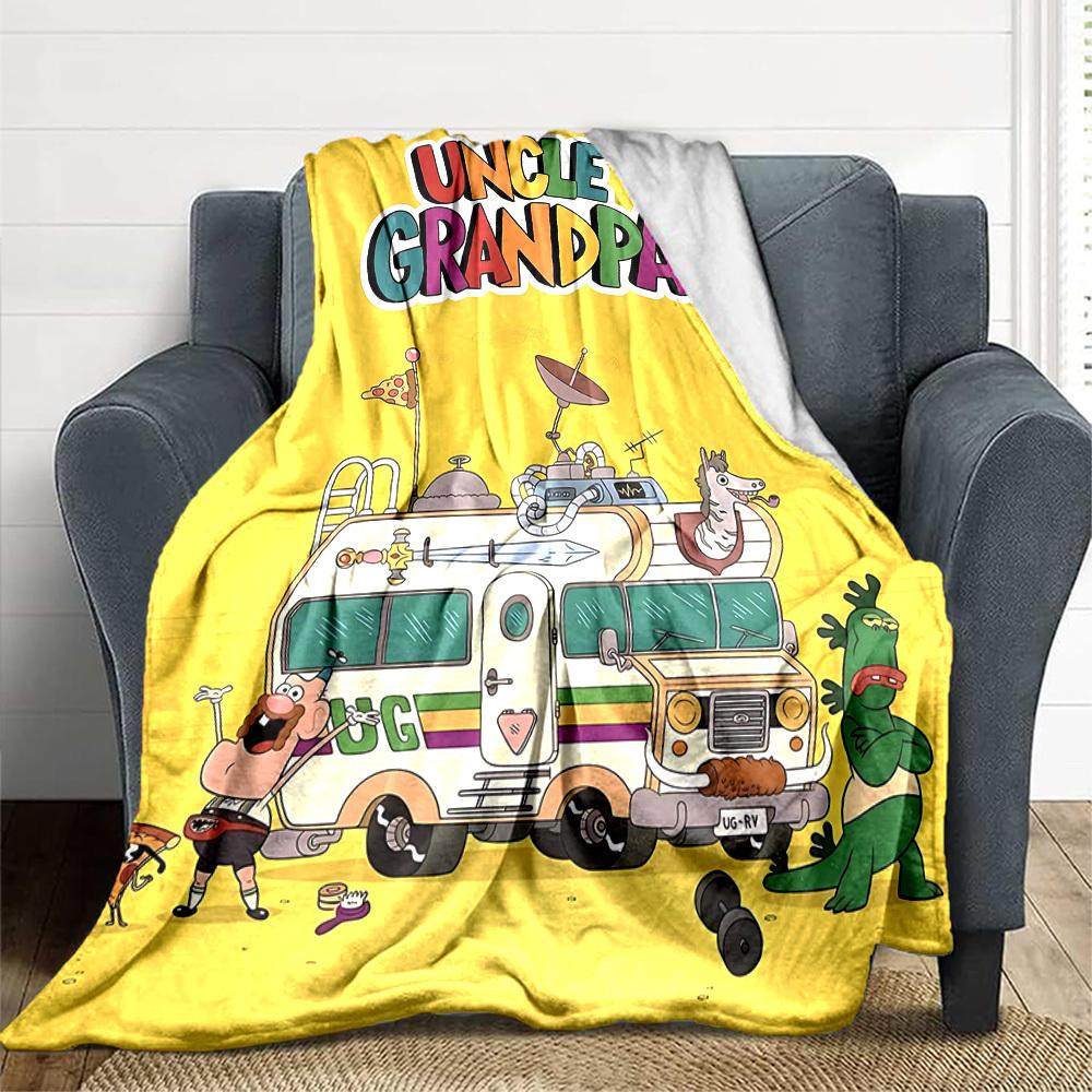 1pc Uncle Grandpa Cozy Print Blanket Lightweight Warm Flannel Throw Blanket For Sofa, Bed, Living Room
