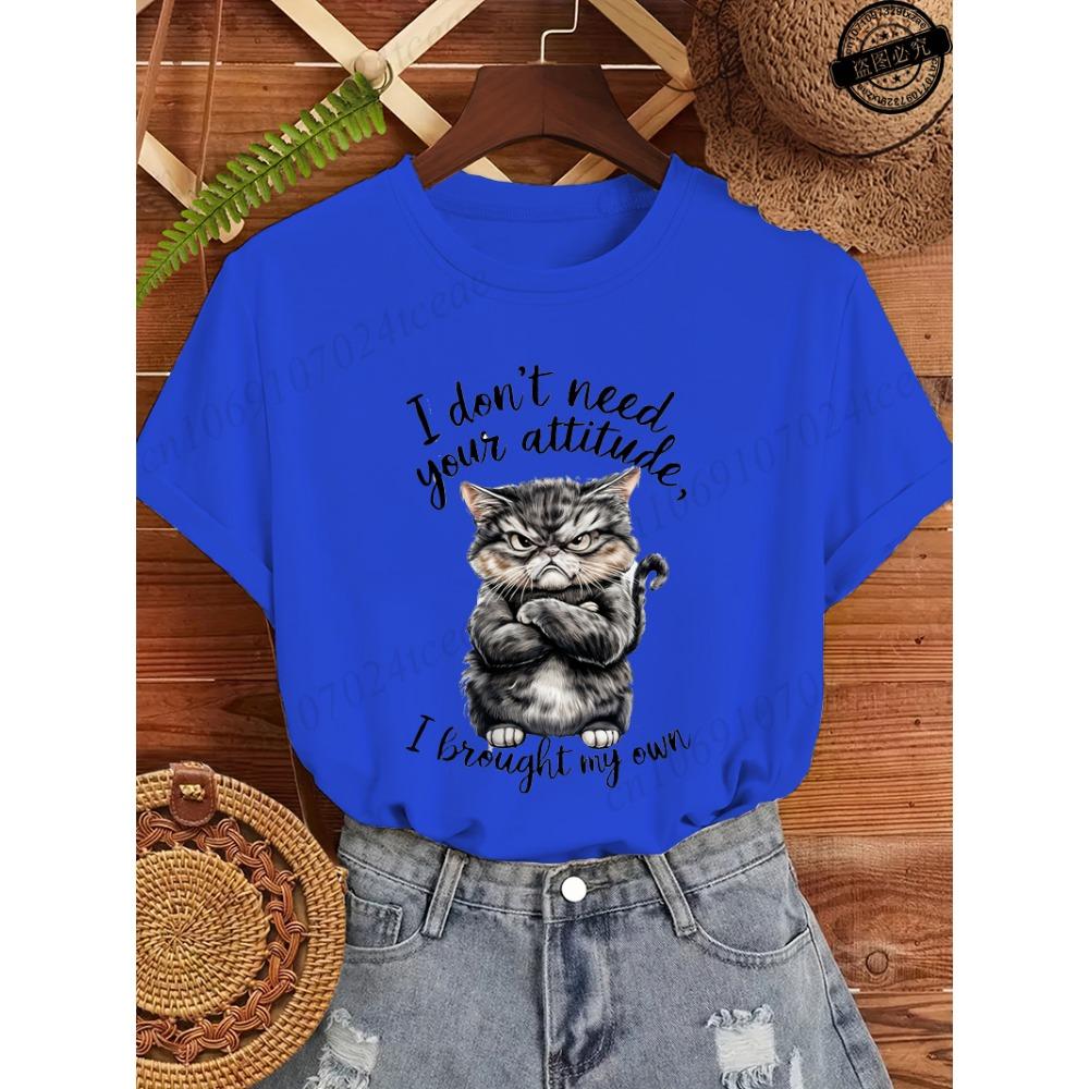 

I Don t Need Your Attitude Print Women s Tee Clothing, Funny Angry Cat Quote Women T-Shirts Top,short Sleeve Tee Shirts Clothing XXS