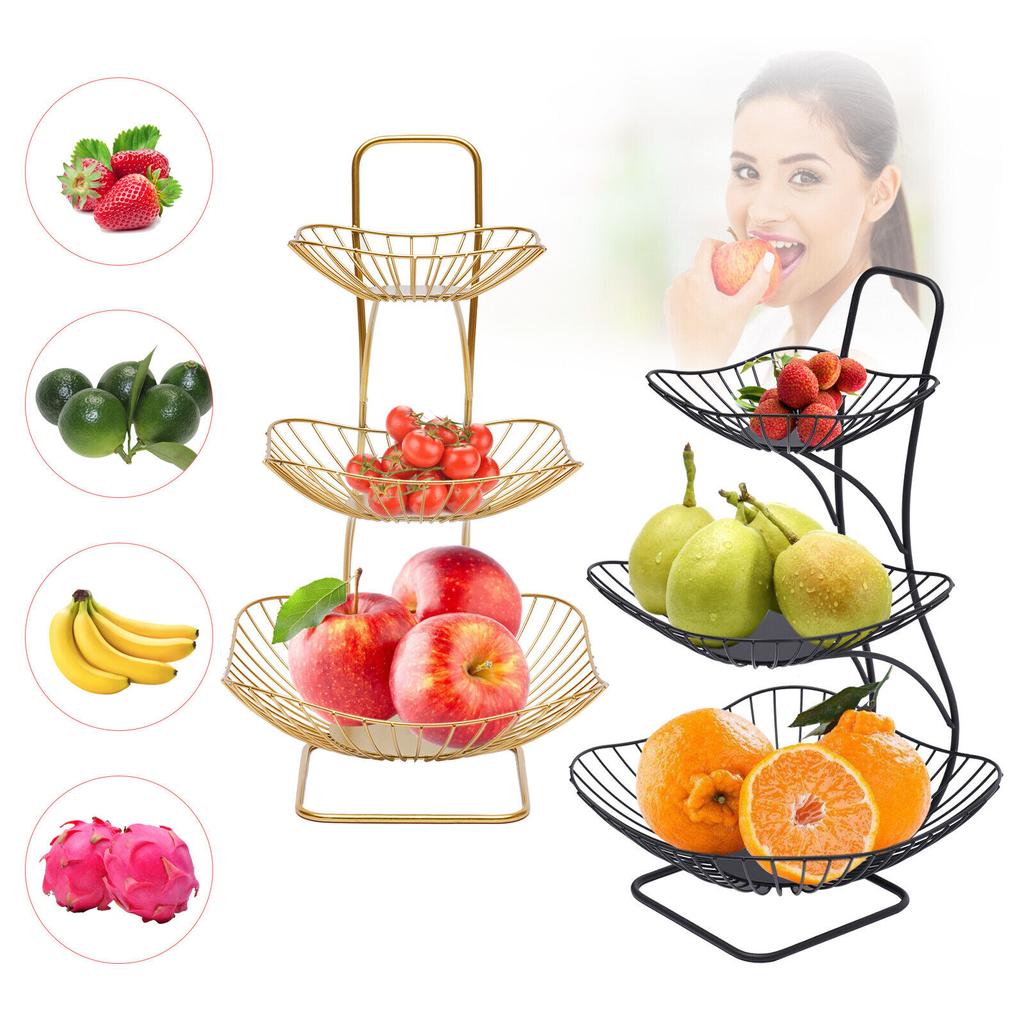 3-Tier Metal Fruit Vegetable Storage Rack Countertop Basket Organizer for Snacks Kitchen