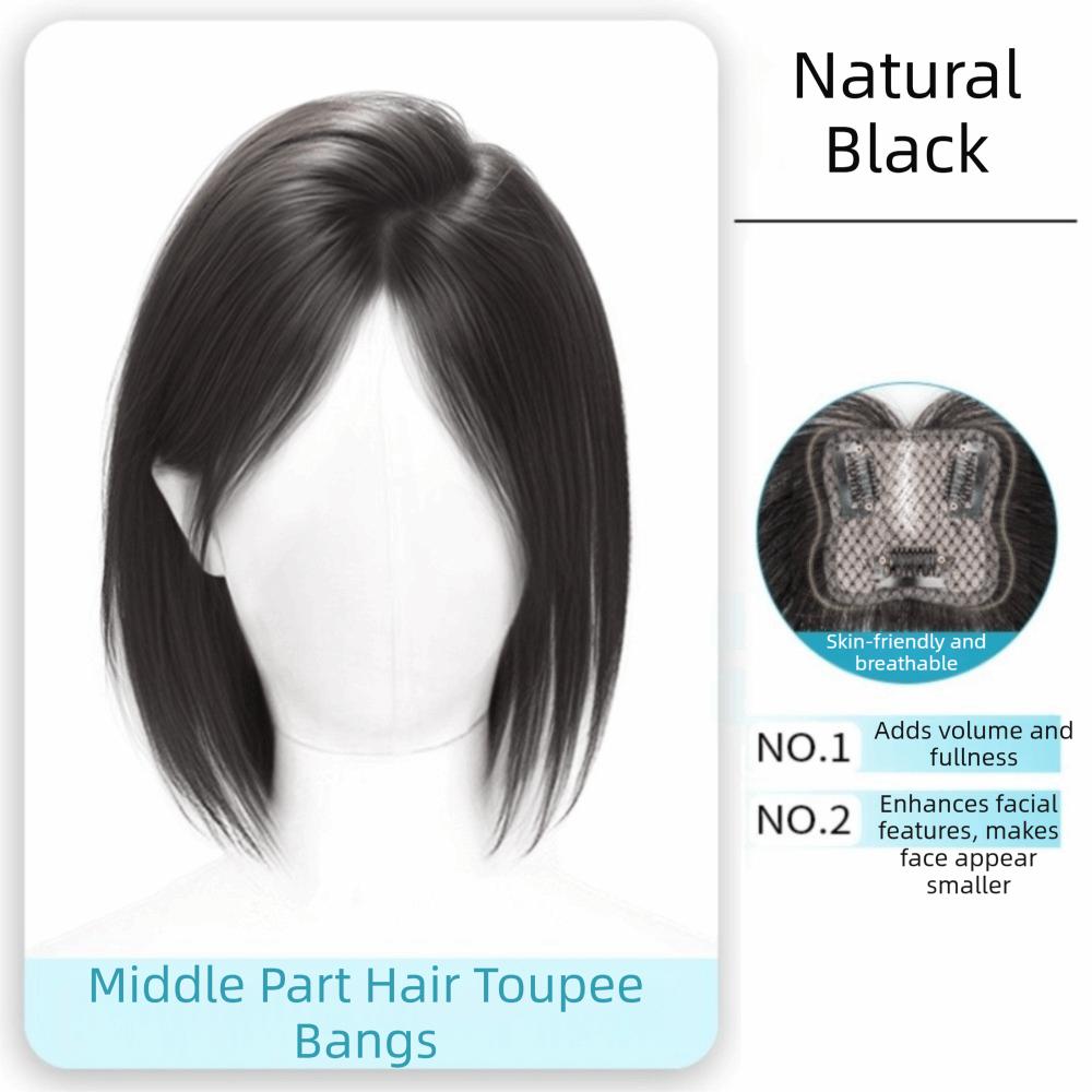 Invisible Middle Part Hair Toupee Bangs Straight Hair Toppers Wigs  Cover White Hair & Hairline