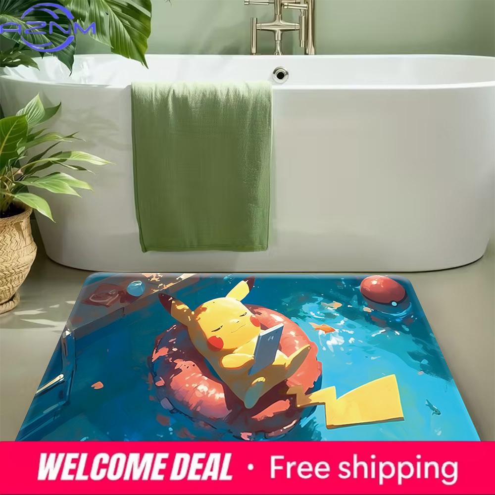 Pokemon Pikachu Summer Pool Print Non-slip Doormat Soft Floor Mat for Home Decor