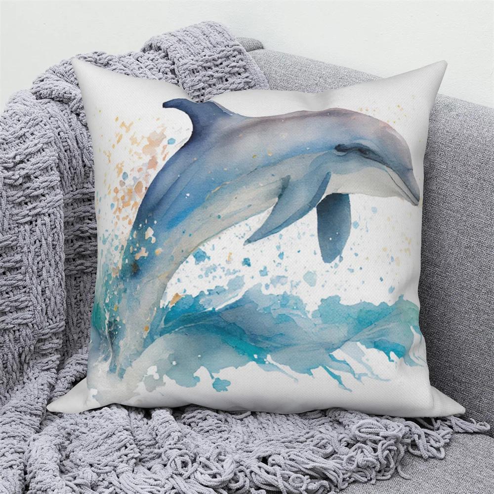 Farmhouse Home Sofa Car Decor Throw Pillow Cover Decorative Sea Animal Cushion  Turtle Coral