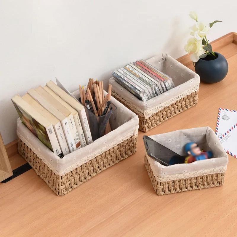 Wicker Storage Baskets Woven Kitchen Organizer Box Laundry Basket Snack Toy Storage Boxs Desk Accessorie Room Decor