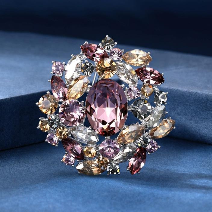 Exquisite Brokat-Blütenbüschel-Brosche High-End Damen Luxus Temperament Kristallbrosche Nischen-Design Anstecknadel Anzugzubehör