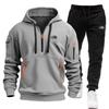 Mens Winter Hooded Tracksuit Long Sleeve Top Pants Set Multi Pockets Casual Sportswear