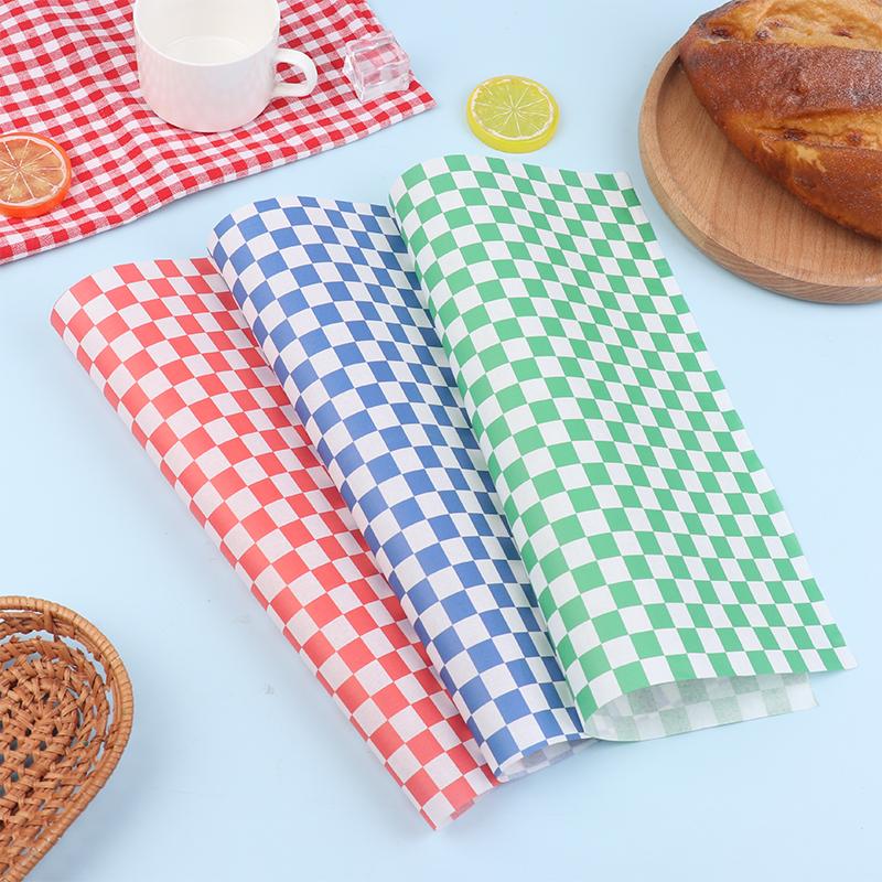 100 Piezas Papel Encapsulado a Cuadros Papel Graso de Grado Alimenticio Envoltorios de Comida Revestimiento de Cesta de Papel Papel Para Pan Sándwich Hamburguesa Papas Fritas Papel Aceitado