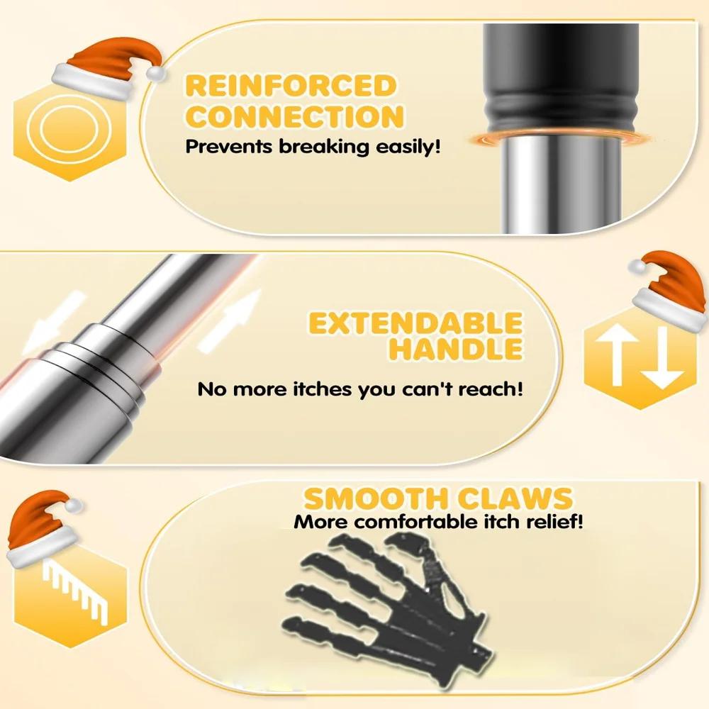Extra-Langer Teleskop-Rückenkratzer Edelstahl Handmassagegerät mit Rutschfestem Gummigriff Ideal für Schwer Erreichbare Stellen