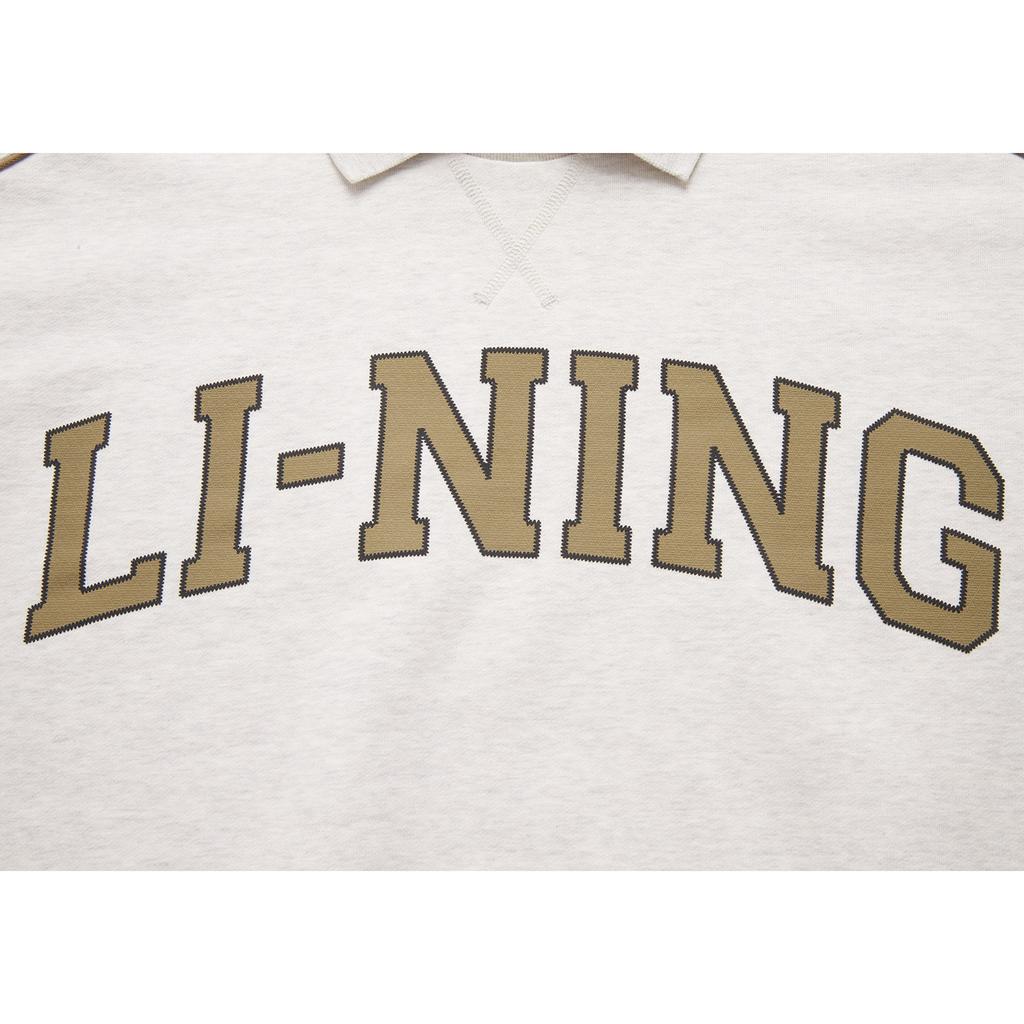 Li Ning Sports Lifestyle Series High Street American Vintage Letter Polo Neck Pullover Long Sleeve Sweatshirt Women Sweatshirt AWDUD00-1