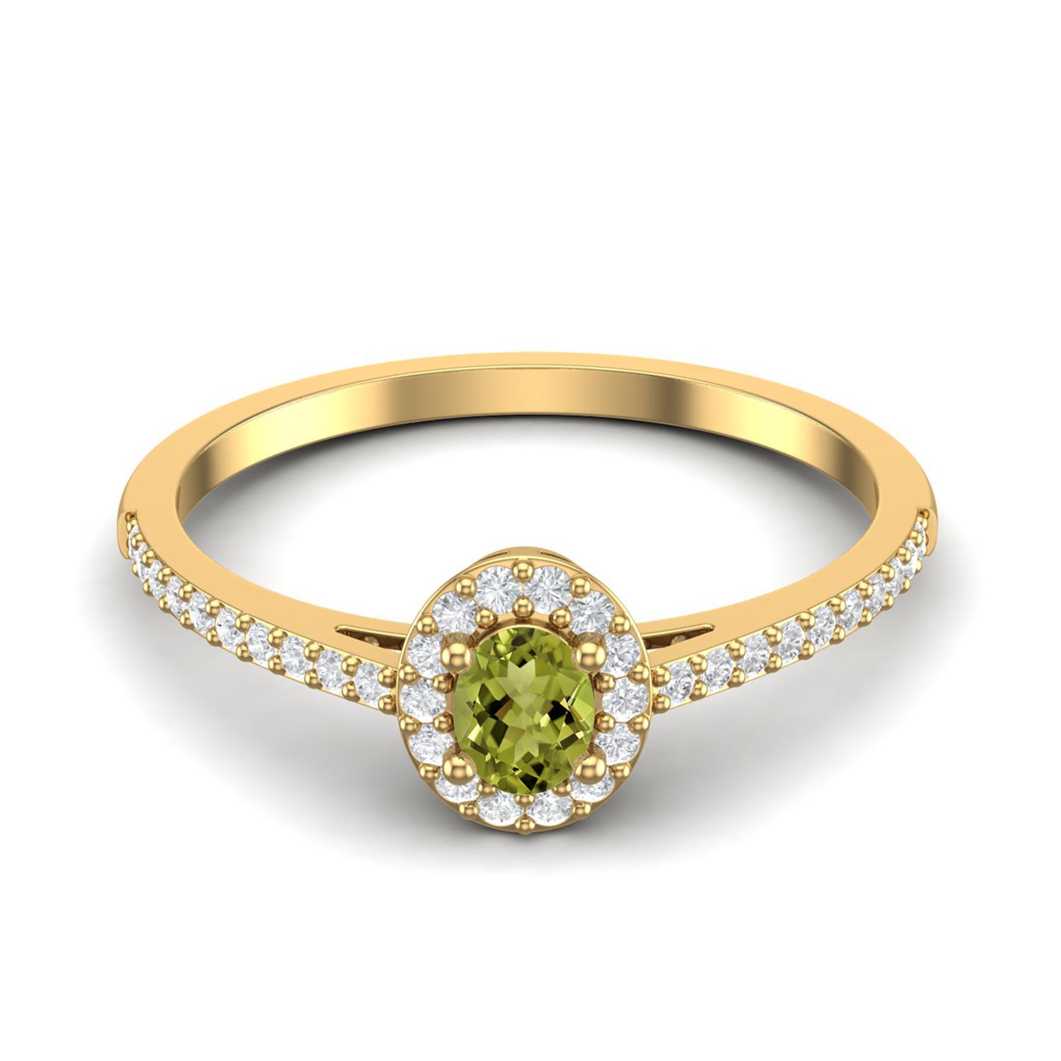 

925 Sterling Silver Gold Vermeil 0.50 Ctw Oval Peridot Solitaire Accents Women Wedding Ring 9
