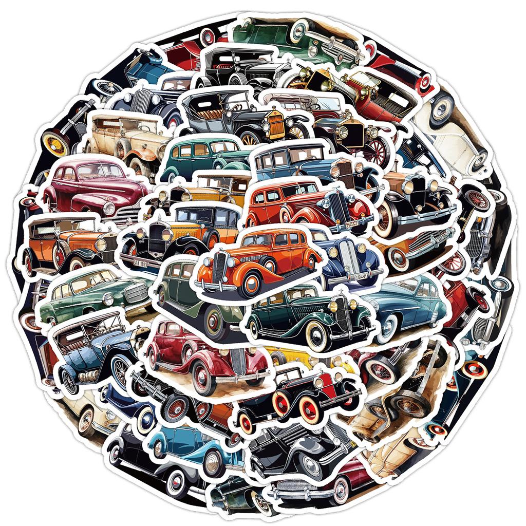 50 Retro Classic Car Doodle Stickers Water Cup Computer Suitcase Skateboard Decoration Stickers Children's Hand Account Stickers