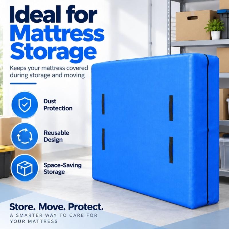 Mattress Cover Bag with Multiple Carry Handles for Moving, Transport, and Temporary Storage with Bag Closure Design