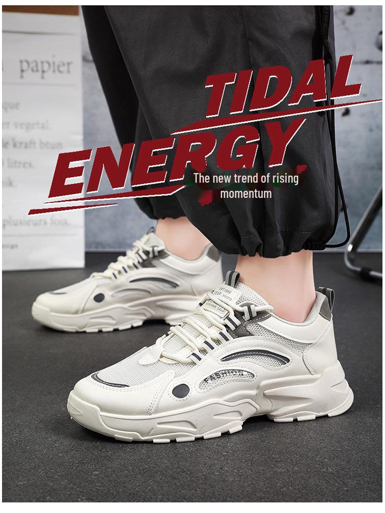 Spring Men's Breathable Mesh Sneakers – Trendy, All-Match, Thick-Soled Casual Dad Shoes