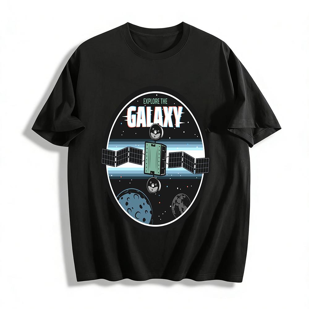 Explore The Galaxy Satellite Themed Vintage Print Casual Tee Pure cotton T-shirt XXS