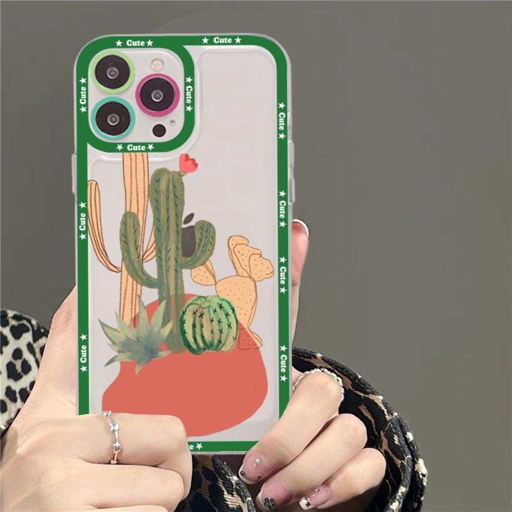 Cartoon Art Summer Cactus Phone Case For Samsung S 20 21 22 23 Lite Plus Ultra Clear Mobile Cover Funda
