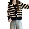 Vintage Striped Lapel Jacket Women's Autumn Large Size Loose and Skinny Knitted Cardigan Women's Sweater
