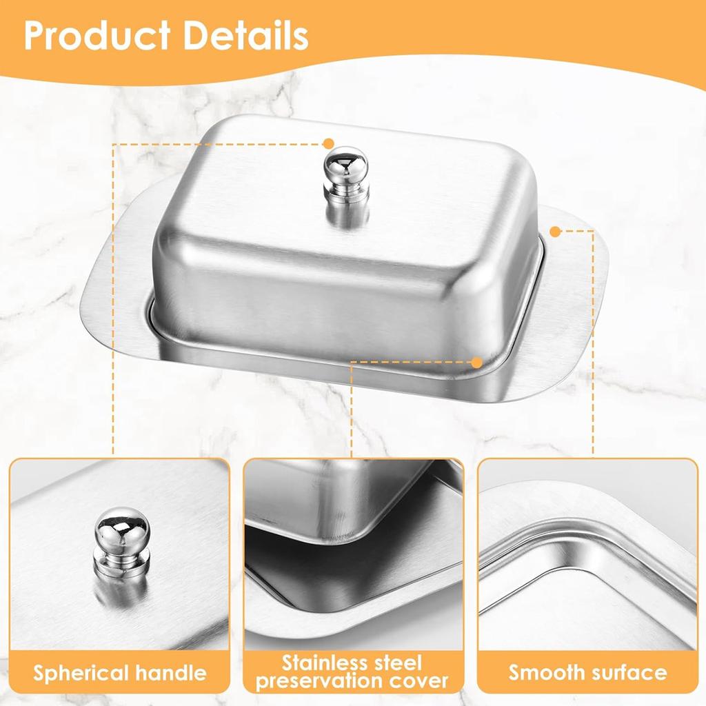 1PC Stainless Steel Butter Dish with Lid Handle Cover Design, Solid Cheese/Butter Container with Cover, Dessert Cheese Bread Box