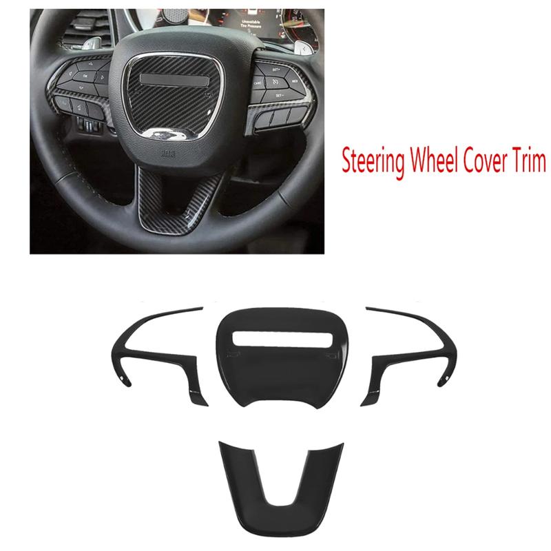 A87Q-Schwarz Lenkradabdeckung Zierleiste für Jeep Dodge Charger Challenger Durango 2015- Auto Innenraum Styling