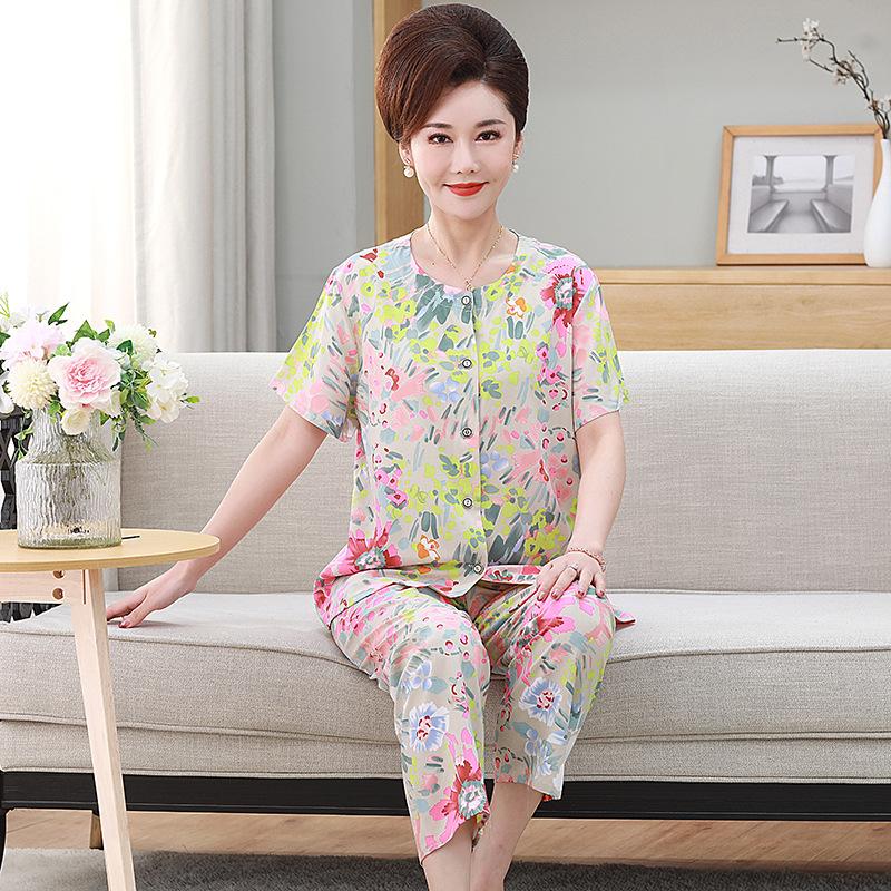 Women's Pajamas Short Sleeve Long Pants Loungewear Button Cardigan Set
