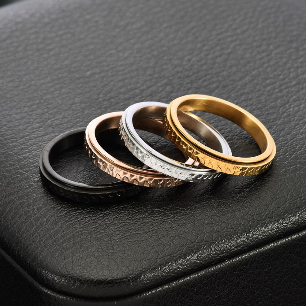 3MM Hammered Rotating Stainless Steel Pinky Ring for Women Minimalist Dainty Jewelry Gift for Girlfriend Valentine's Day