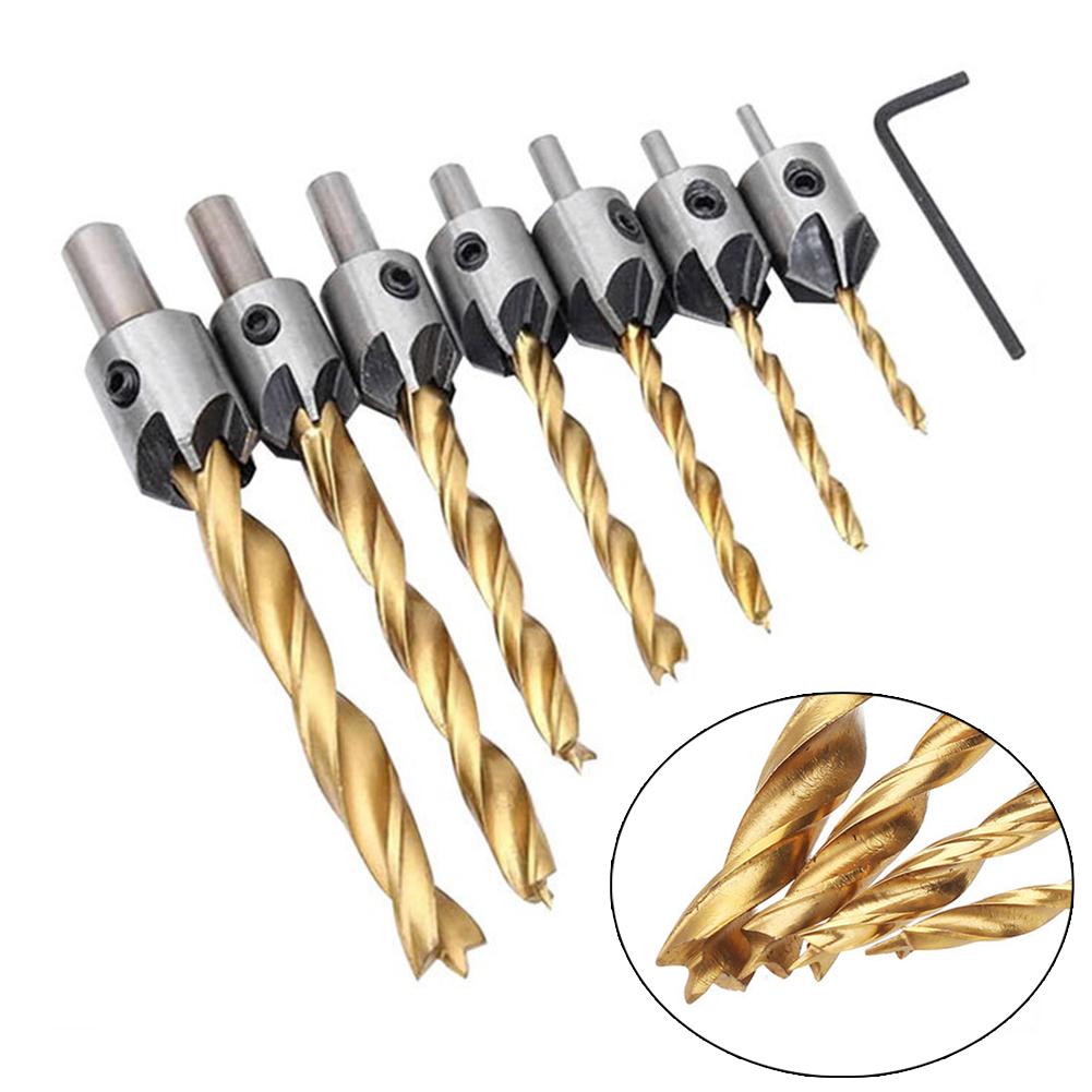 For Wood Drill Bits 7 Pieces Titanium Coated Rust-proof Woodworking Drill Bit Suitable for Wood Drilling Steerable Drill