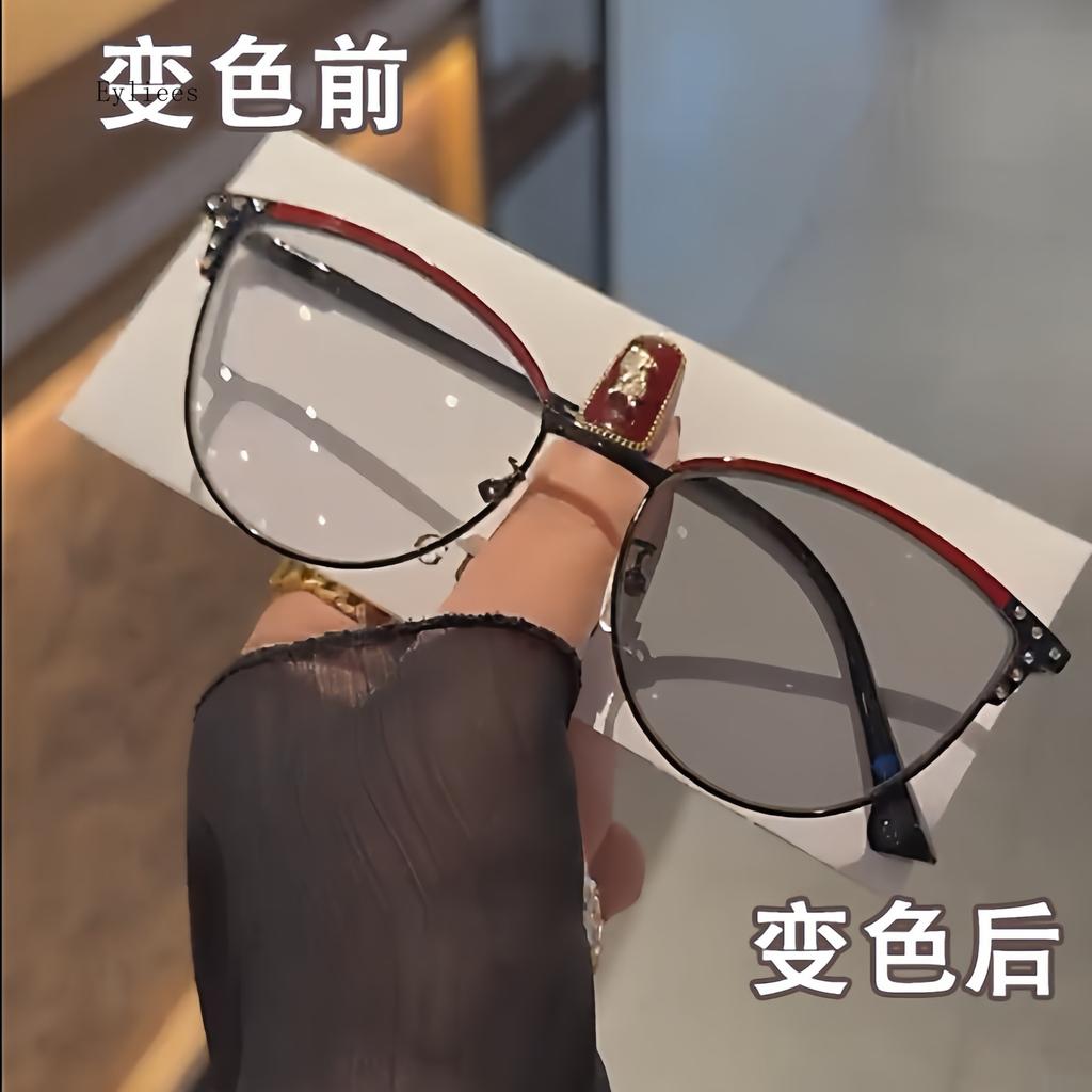 Blaulichtfilternde, farbwechselnde Brille, großer Rahmen, ultraleichte, flache Gläser, Myopie-Sonnenbrille, photochrome Brille bis -4,0