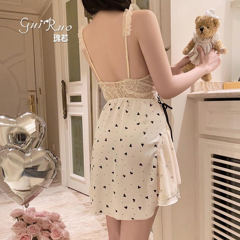 Sexy strap pajamas passion temptation plus chest pad large size satin pure desire pajamas loungewear set