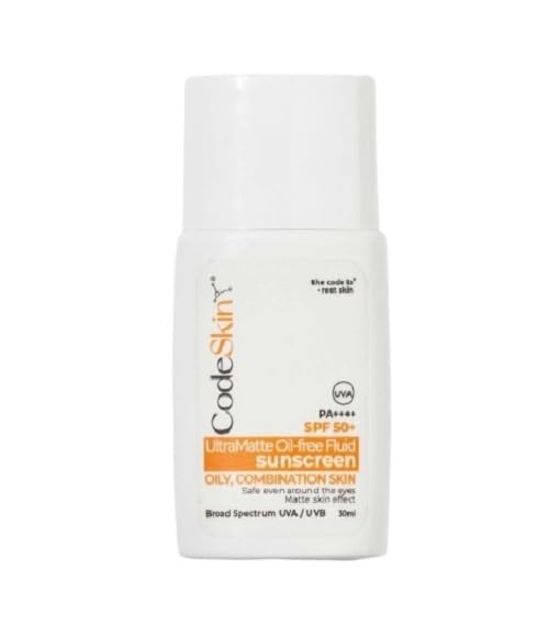CodeSkin Ultramatte Oil-Free Fluid Sunscreen for Men & Women - 30ml | SPF 50+ PA++++ | Best For Oily & Combination Skin Types | Broad Spectrum Su