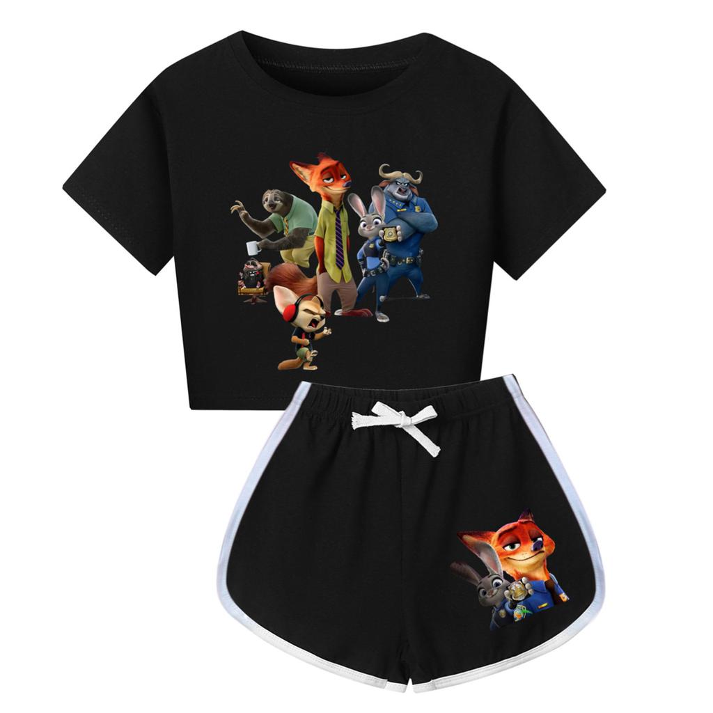 Kids Summer Sport T-Shirt And Shorts 2 Piece Outfit Tracksuit Set Short Sleeve Print Crop Tops With Clothing Set