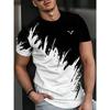 Men's Stylish Black Geometric Print T-Shirt - Short Sleeve, Round Neck, 3D Design, Breathable Polyester, Perfect for Casual or Formal Wear