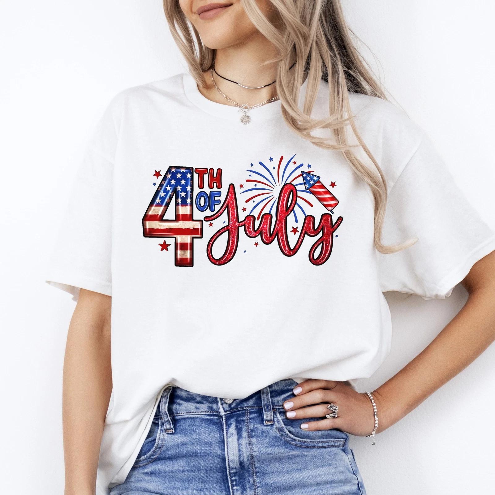 4th of July T-Shirt American flag Fourth of July celebration Unisex tee White Sa S