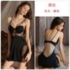 Sexy pajamas deep V gathering plus steel rim chest pad sweet mesh ice silk nightdress robe set