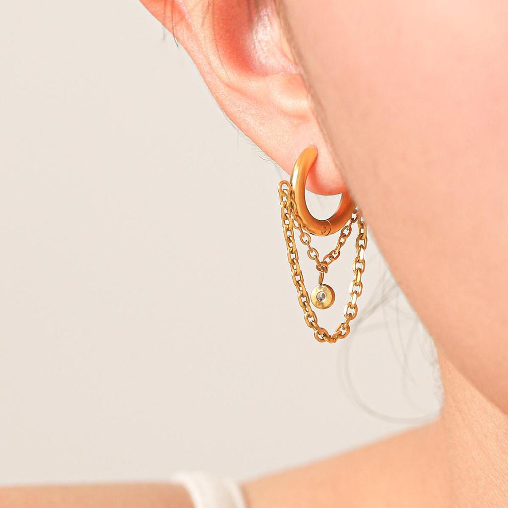 18K Gold Zirconia Tassel Hoop Earrings, Retro & Luxurious, High-End Feel Statement Ear Cuffs
